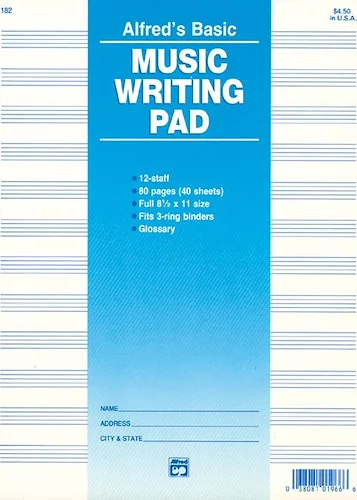 12 Stave Music Writing Pad (8 1/2" x 11")