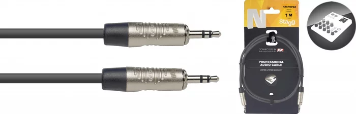 N series audio cable, mini jack/mini jack (m/m), stereo, 1 m (3')