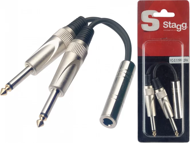 1 x female stereo jack/ 2 x male mono phone plug adaptor cable