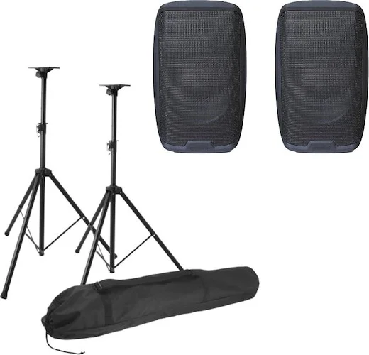 2 12" Active Loudspeakers and Professional Speaker Stand Pack