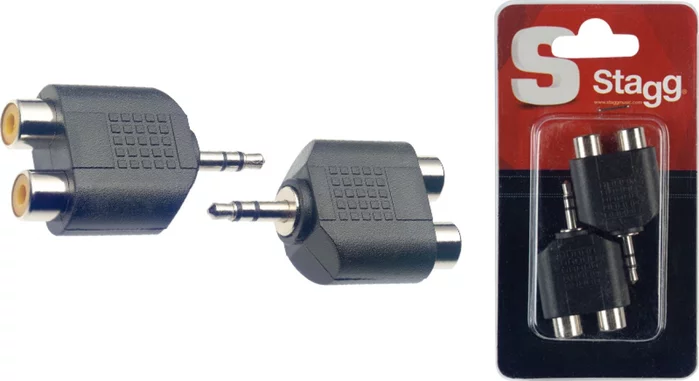 2 x Double fem. RCA/male stereo mini phone-plug adaptor in blister pack