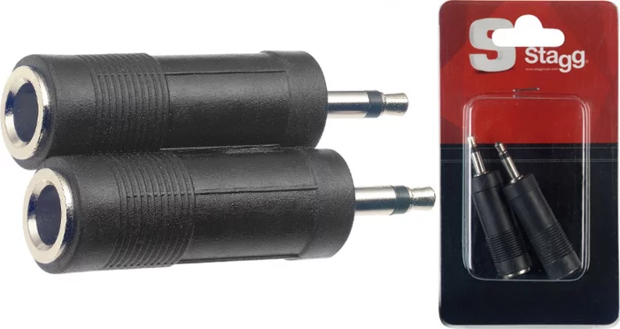 2 x Female jack / male mini phone-plug adaptor in blister packaging