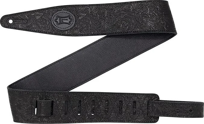 2.5" Black Florentine Leather Guitar Strap