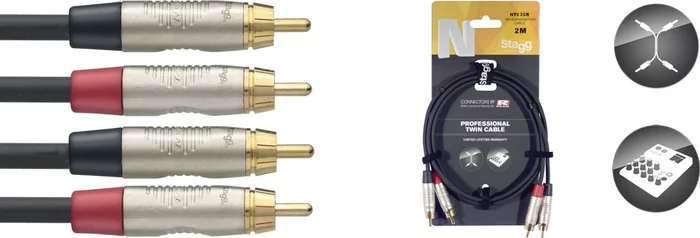 Twin cable, RCA/RCA (m/m), 2 m (6')
