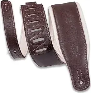 3" Dark Brown & Cream Garment Leather Guitar Strap