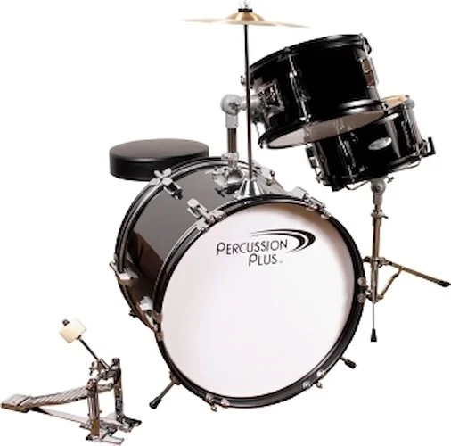 3-Piece Junior Drum Set with Cymbal & Throne - Metallic Black - Model PPJR3BK