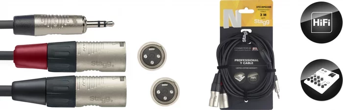 N series Y-cable, mini jack/XLR (m/m), stereo/mono, 3 m (10')