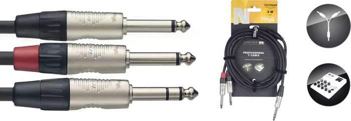N series Y-cable, jack/jack (m/m), stereo/mono, 3 m (10')