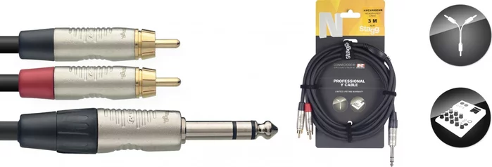 N series Y-cable, jack/RCA (m/m), stereo, 3 m (10')