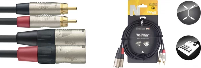 Twin cable, RCA/XLR (m/m), 3 m (10'), N-series