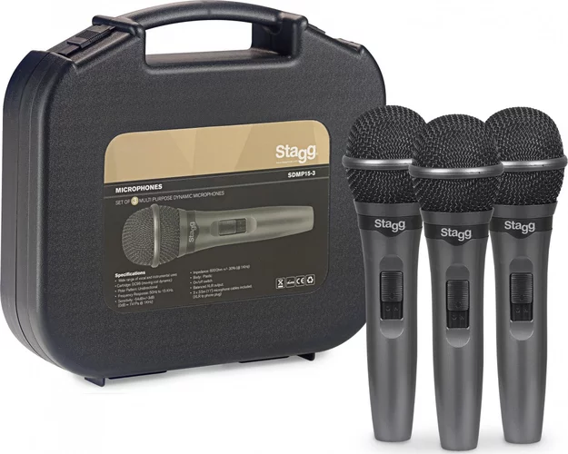 Set of 3 cardioid dynamic microphones for live performances
