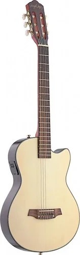 4/4 cutaway electric classical guitar with solid body, natural colour