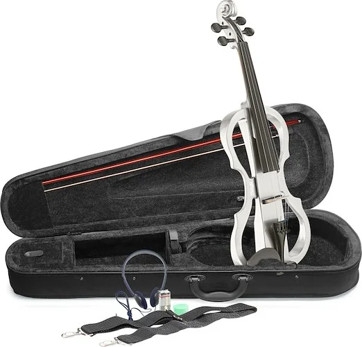 4/4 electric violin set with white electric violin, soft case and headphones