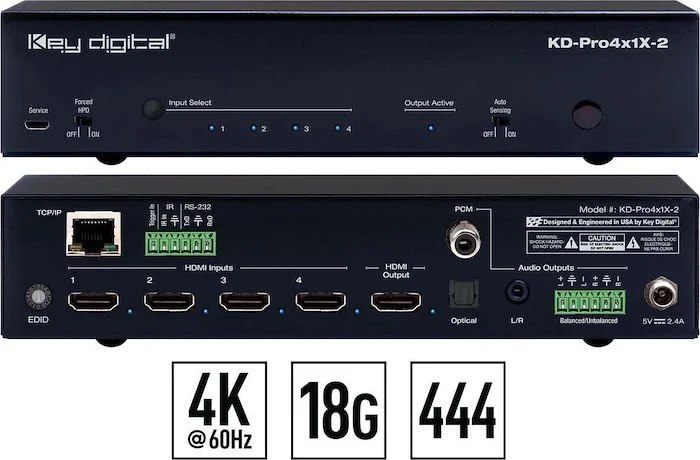 4x1 4K/18G HDMI Switcher with De-Embedded Audio Output