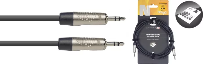 N series audio cable, mini jack/mini jack (m/m), stereo, 6 m (20')