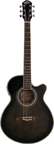 Oscar Schmidt OG10CEFTB-A Folk Cutaway Acoustic Electric Guitar. Trans Black 