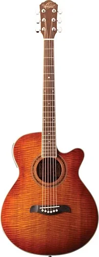 Oscar Schmidt OG10CEFYS-A Folk Cutaway Acoustic Electric Guitar. Flame Yellow Sunburst