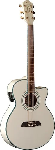 Oscar Schmidt OG10CEWH-A Folk Cutaway Acoustic Electric Guitar. White