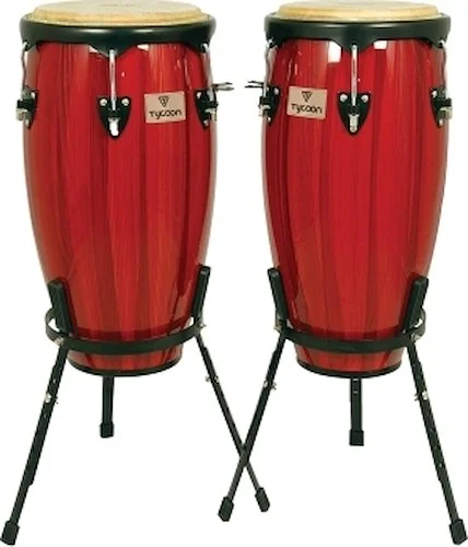 Artist Hand-Painted Series Red Conga and Tumba - 11-3/4 inch. & 12-1/2 inch.
With Two Single Basket Stands