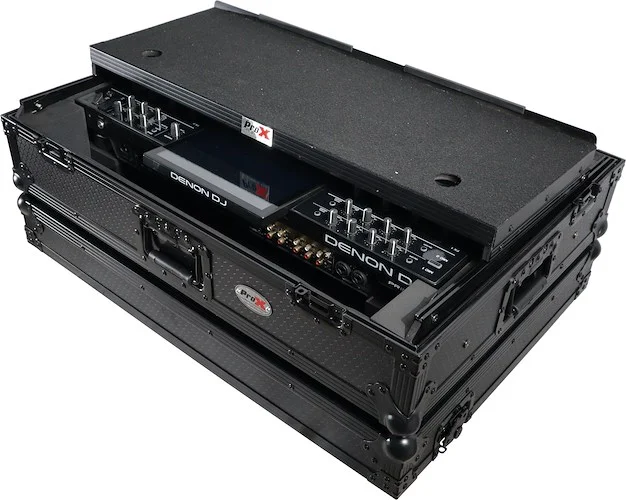 ATA Flight Case For Denon PRIME 4 MK2 DJ Controller with Laptop Shelf 1U Rack Space and Wheels - Black