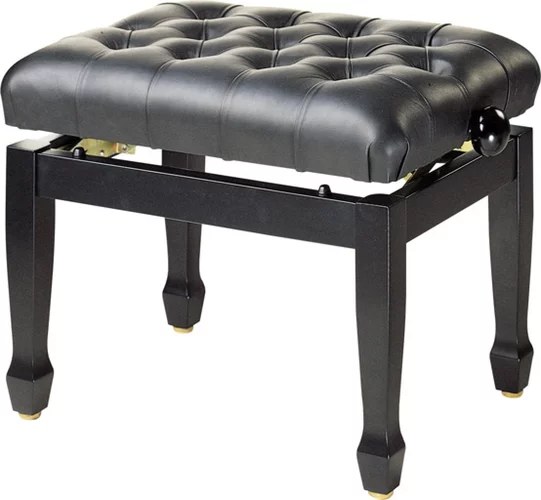 Highgloss black concert piano bench with fireproof black leather top
