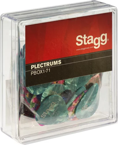 Pack of 100 Stagg 0.71 mm (0.028") standard plastic picks, various colours