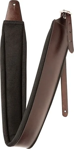 Brown padded leather guitar strap with chrome buckle