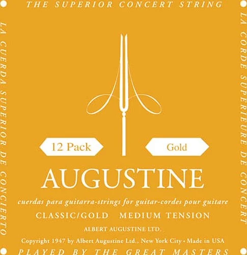 Classic/Gold - Medium Tension Nylon Guitar Strings - Augustine Classical String Collection (12 Packs of All 6 Strings)