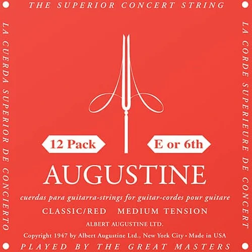 Classic/Red - Medium Tension Nylon Guitar Strings - Augustine Classical String Collection (12 Pack of Low E Strings)