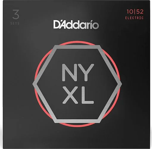 D'Addario 3 Pack NYXL Electric Guitar Strings NYXL1052-3P Light Top / Heavy Bottom 10-52