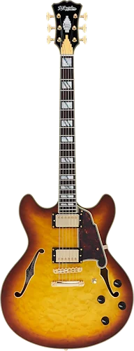 D'Angelico Excel DC XT Semi-hollowbody Electric Guitar - Iced Tea Burst Quilt