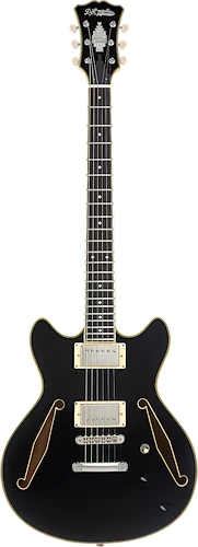 D'Angelico Excel Mini DC Tour Semi-hollowbody Electric Guitar - Solid Black 