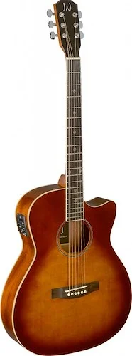 Dark cherryburst acoustic-electric auditorium guitar with solid spruce top, Bessie series