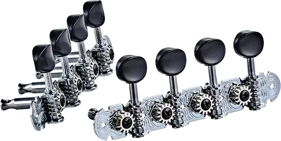 Deluxe A-Style Mandolin Tuning Machines 4L x 4R Chrome w/ Black Buttons