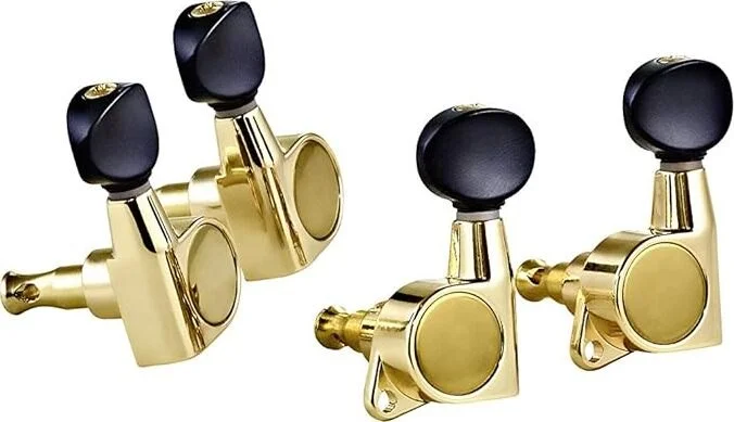 Die Cast Sealed Ukulele Tuning Machines 2L x 2R w/ Gold Base & Black Buttons