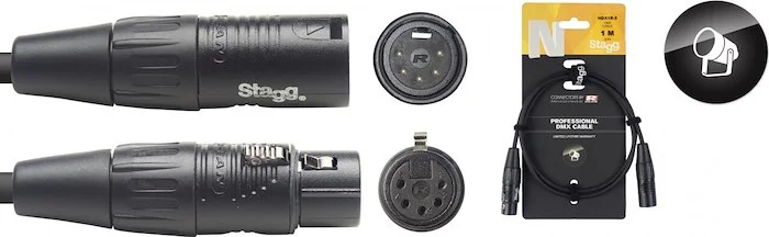 DMX cable, XLR/XLR (m/f) (5 pins), 1 m (3'), N-series