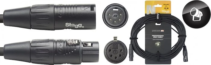 DMX cable, XLR/XLR (m/f) (5 pins), 15 m (50'), N-series