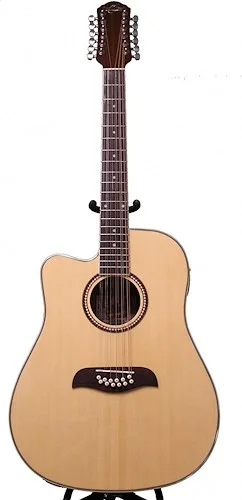 Oscar Schmidt OD312CELH-A Dreadnought (12 String) Cutaway Lefty Acoustic Electric Guitar. Natural