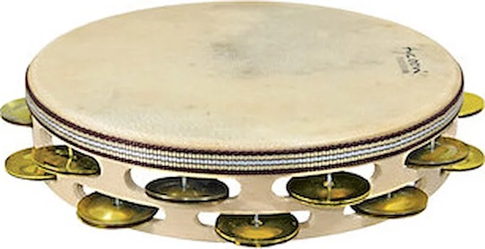 Double Row Headed Wooden Tambourine - Bright Brass Jingles