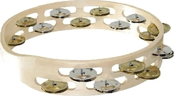 Double Row Wooden Tambourine - Bright Mixed Jingles