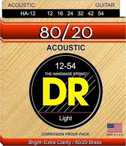 DR Strings HA-12 Hi-Beam 80/20 Brass Acoustic Guitar Strings. 12-54 