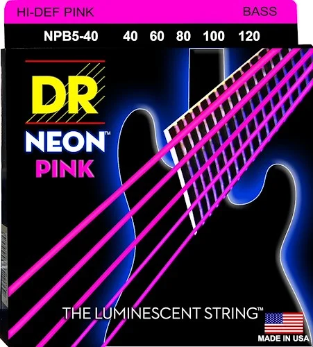 DR Strings NPB5-45 Hi-Def Neon Bass Strings (5 String). Pink 45-125