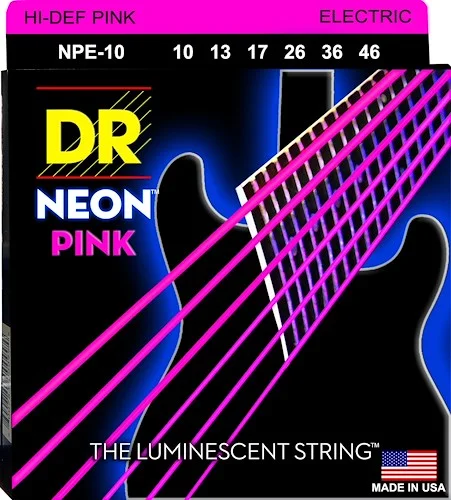 DR Strings NPE-10 Hi-Def Neon Electric Guitar Strings. Pink 10-46
