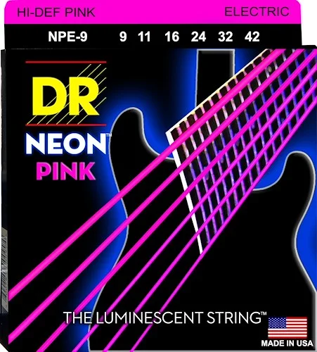 DR Strings NPE-9 Hi-Def Neon Electric Guitar Strings. Pink 9-42