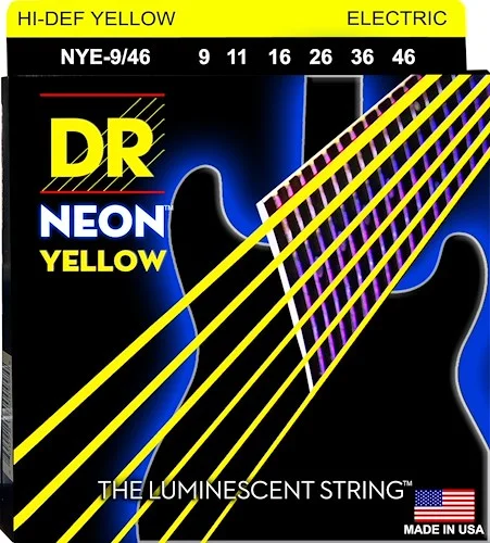 DR Strings NYE-9/46 Hi-Def Neon Electric Guitar Strings. Yellow 9-46