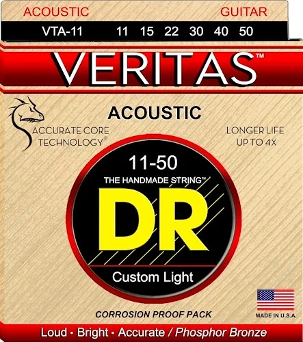 DR Strings VTA-11 Veritas Phosphor Bronze Acoustic Guitar Strings. 11-50