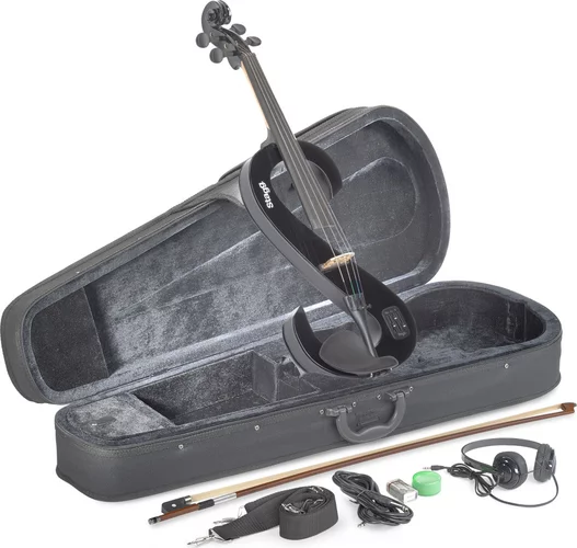 4/4 electric viola set with S-shaped black electric viola, soft case and headphones