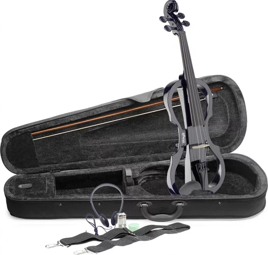 4/4 electric violin set with black electric violin, soft case and headphones