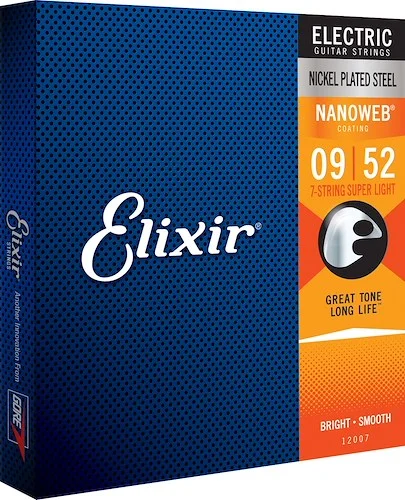 Elixir 12007 Nickel Plated Steel (7 String) Electric Guitar Strings with NANOWEB. Super Light 9-42