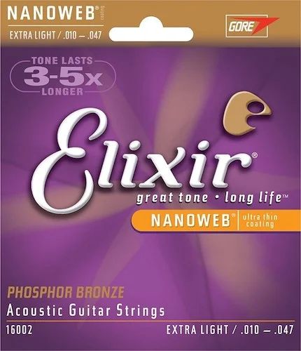 Elixir 16002 Phosphor Bronze Acoustic Guitar Strings with NANOWEB. Extra Light 10-47